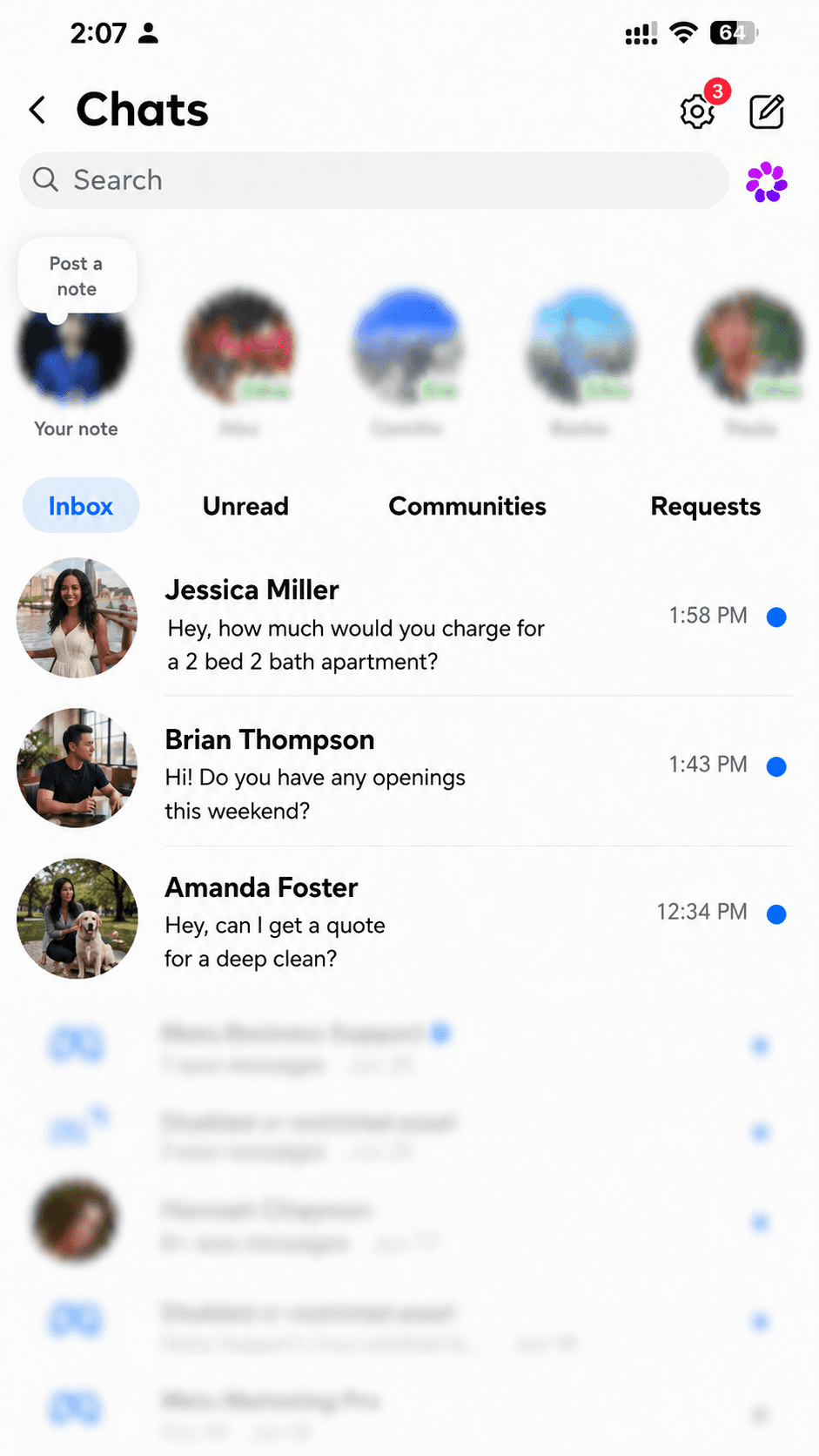 Facebook Messenger local residential cleaning client leads